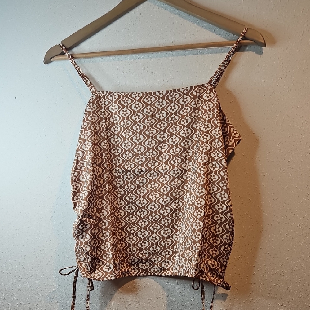 Pink Rose Clay Geo Spaghetti Strap Silk Feel Camisole Adjustable Cinch Sides L